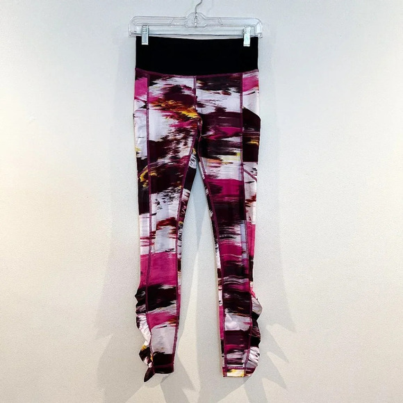 Lululemon Colorful Watercolor Ruffle Ankle Running Athletic Pants Leggings 4 - Picture 2 of 8